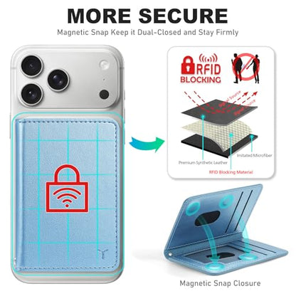 TUCCH Magnetic Wallet for iPhone 17/16/15/14/13/12 Pro/Pro Max, Pearly Blue | 6 Card Holders, Compatible with Magsafe, RFID Blocking, Folio Card Case, Clear ID Window, PU Leather - color: Pearly Light Blue