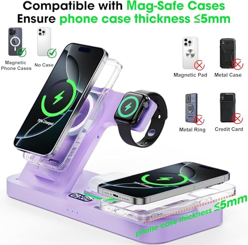 Dual Phone Foldable Wireless Charging Station for Apple, Couple&Family Use - color: Purple