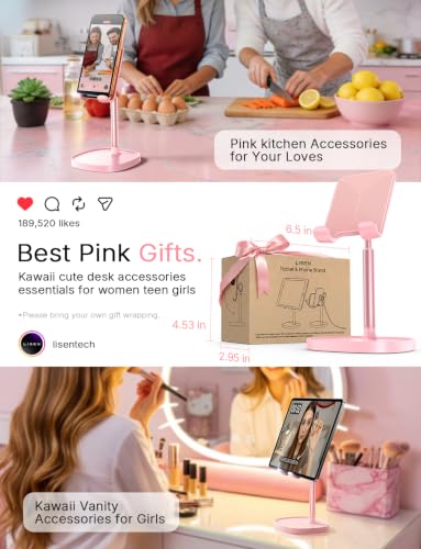 LISEN Desk Phone Stand Holder, iPhone Stand Pink Gifts for Women Girls - color: A- Pink