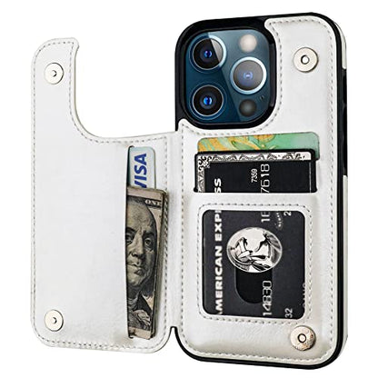 ONETOP for iPhone 13 Pro Wallet Case with Card Holder,White - color: White