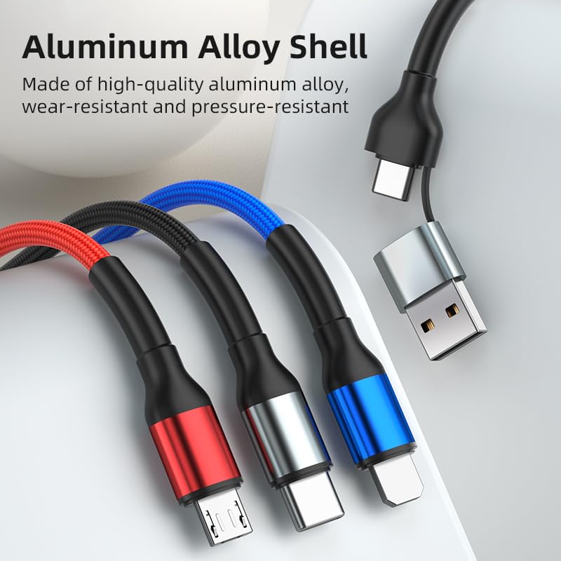 Reflex Power 6-in-1 Multi-Functional Charging Cable, 1.2m Nylon Braided, USB-C, Micro, IP Connectors, Fast Charge for Android & iOS Devices, Durable Aluminium Alloy, Perfect for Travel & Home