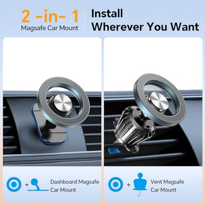 Kaistyle for MagSafe Car Mount, [Never Drop] Magnetic Phone Holder for Car Dash, HandsFree 360° Rotation Phone Mount [Strongest 3M Adhesive] for iPhone 15 14 13 12 & Mag Safe Case, Metal Gray - color: Metal Gray