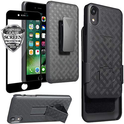 Ailiber for iPhone SE 2022/2020 Case Belt Clip, iPhone 7/8 Holster-Black | Screen Protector, Swivel Stand Holder, Slim Shell Slide Pouch Full Body Drop Protective, Shockproof Outdoor Cell Phone Cover - size: iPhone SE 2022