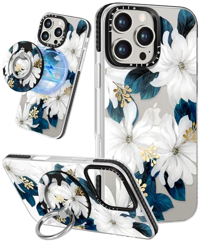 Lotadilo for iPhone 16 Pro Max Case Compatible with Magsafe Ring Holder Stand - for Women Blue Flower Design TPU Phone Cover for Girls Girly Funny Fashion - color: Blue Flower, size: for iPhone 16 Pro Max
