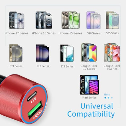 67.5W Red Car Charger USB C Super Fast for iPhone 18 Pro Max/17/Android - color: Red, size: 3.3 ft