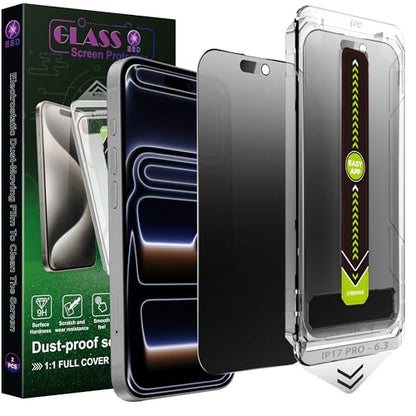 2-Pack Matte Privacy Anti-Spy Screen Protector for iPhone 17 Pro (6.3-Inch),Anti-Glare,9H Tempered Glass,Full Coverage,Anti-Fingerprint,Auto Dust Removal,Bubble-Free