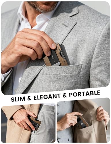 Lamicall Minimalist Metal Wallet for Men - [Mechanical Hinges] - color: Metallic Wood Grain - CLIP&STRAP