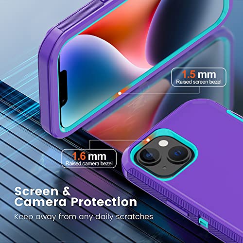 for iPhone 14 Case with 2 Screen Protector,Heavy Duty Shockproof Dropproof Dust Proof Full Body Rugged 3 Layer Military Tough Durable Protective Cover for Apple iPhone 14 6.1" (Purple/Blue) - color: Purple/Blue