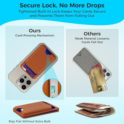 Genuine Leather MagSafe Wallet with Stand | RFID Blocking Magnetic Phone Wallet Card Holder for iPhone 17/16/15/14/12 | Ultra-Slim Minimalist Design | Stronger Magnetic Grip (LIGHT BROWN) - color: LIGHT BROWN