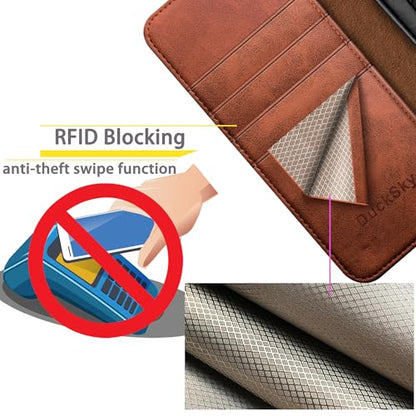 DuckSky Compatible with iPhone 17 Pro Max 6.9" Genuine Leather Wallet case【RFID Blocking】【4 Credit Card Holder】【Real Leather】 Flip Phone case Cover Women Men for Apple 17 Pro Max case Light Brown - color: Light Brown
