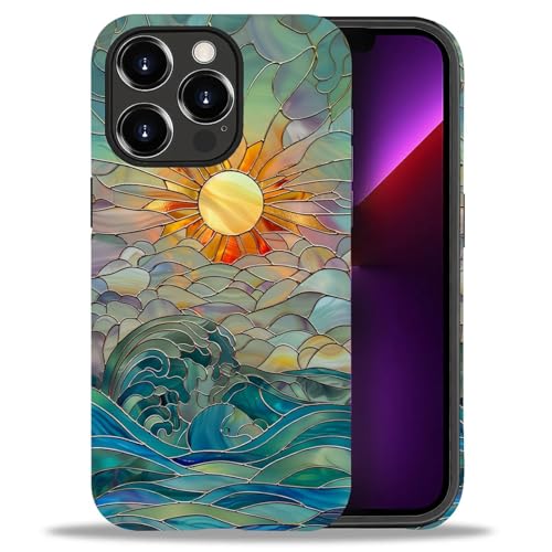 DAIZAG Compatible with iPhone 13 Pro Max Case,Sun Rays Ocean Waves Stained Glass Full Pattern Plastic Soft TPU Anti-Drop,Double Protection Corner Case for iPhone 13 Pro Max - color: Sun Rays Ocean Waves Stained Glass, size: iPhone 13 Pro Max
