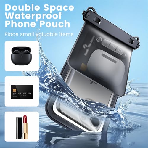 Rynapac IPX8 Double Space Waterproof Phone Pouch up to 8.5'', 2 Pack | Face Unlock, Touchscreen, Underwater Photography, for iPhone 17 16 15 14 Pro Max, Includes Lanyard, Beach Cruise Essentials - color: Black & Green