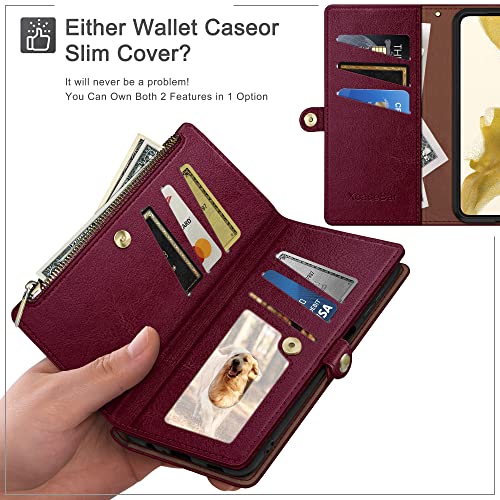 XcaseBar compatible with ‌iPhone 16e 6.1"/17e 6.1" Wallet case with Zipper Credit Card Holder【RFID Blocking】,Flip Folio Book PU Leather Phone case Shockproof Cover Women Men for Apple16e case Wine Red - color: Wine Red