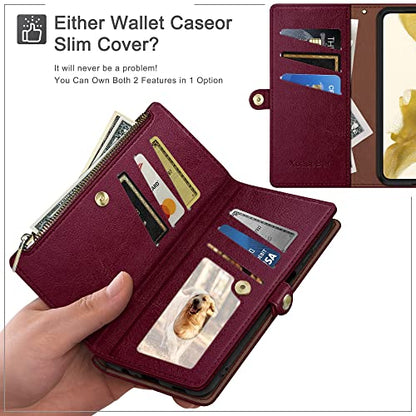 XcaseBar Compatible with iPhone 17 Pro 6.3" Wallet case with Zipper Credit Card Holder【RFID Blocking】,Flip Folio Book PU Leather Phone case Shockproof Cover Women Men for Apple 17 Pro case Wine Red - color: Wine Red, size: iPhone 17 Pro 6.3"