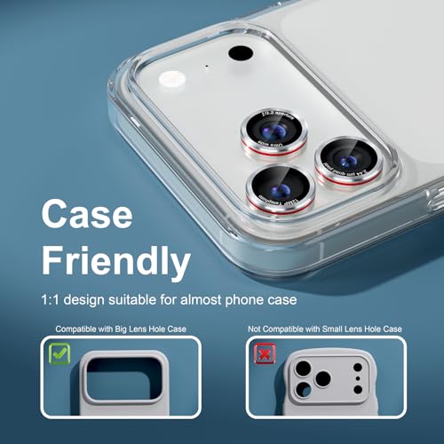 Compatible with iPhone 17 Pro Max/17 Pro Camera Lens Protector - color: Silver + Red