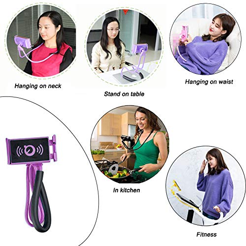 Neck Phone Holder - Universal Hanging On Neck Lazy Phone Holder DIY Free Rotating Stand on Table Smart Multiple Functions Mobile Phone Mount Stand(Black) - color: Black