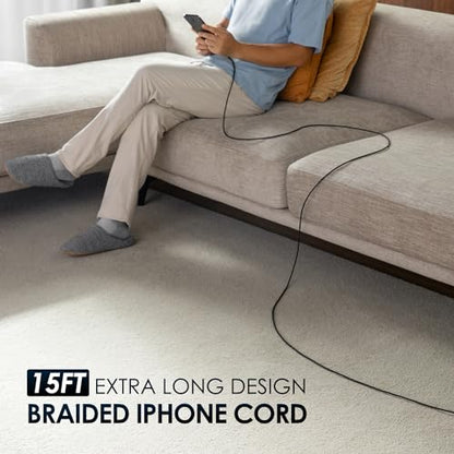Extra Long iPhone Charger Cord 15FT [Apple MFi Certified] Lightning Cable - size: 15FT 1Pack, style: USB-A to Lightning Cable