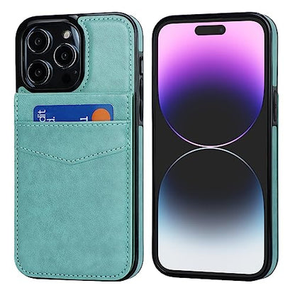 KIHUWEY for iPhone 14 Pro Max Wallet Case Card Holder Kickstand, Mint Green | Credit Card Slots, PU Leather, Magnetic Clasp, Flip Heavy Duty Protection Cover for Men and Women - color: Mint Green