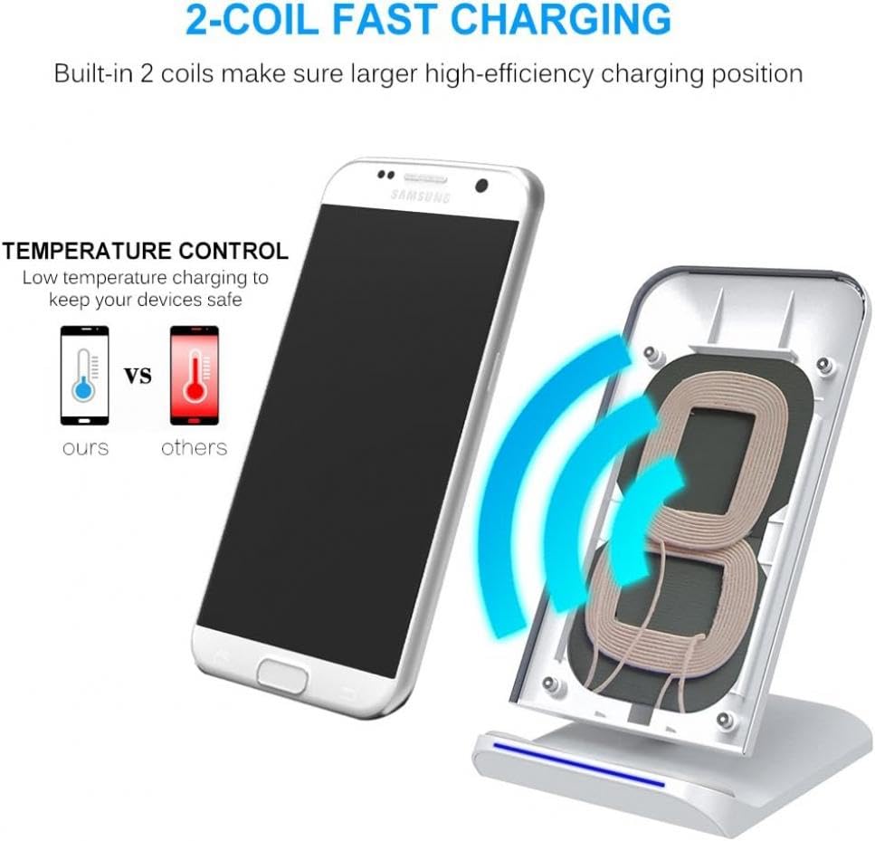 Wireless Charger 10W Fast Stand Compatible with Motorola Moto G Stylus 5G (2025), Detachable 2-Coils Charging Pad Slim Silver