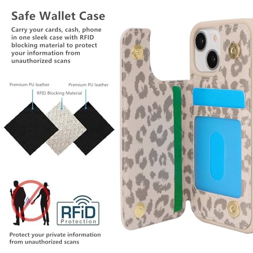 iCoverCase Compatible with iPhone 13 Mini Case with Card Holder, Wallet Phone Case for Women Men RFID Blocking PU Leather Protective Case 5.4 Inch (Beige Leopard) - color: Beige Leopard