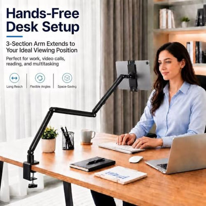 Tablet Arm Mount for Desk, 30” Long iPad Holder with C-Clamp, 4.7-15.6 in