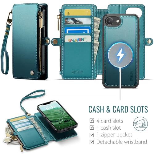 for iPhone 17E - Phone Case Wallet Magnetic Detachable, Turquoise - color: Turquoise, size: iPhone 17e