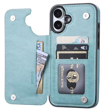 Wallet Case Compatible with iPhone 16 Plus 6.7”, Slim Protective Case with Card Holder,Premium PU Leather Kickstand Card Slots Case with Double Magnetic Clasp-Ice Blue - color: Iceblue, size: iphone 16 Plus 6.7"