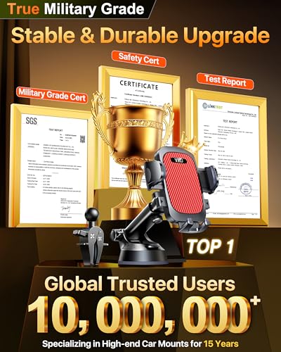 YRU【True Military-Grade Safety & Patent Certs】360°Rotation Car Phone Holder【100+LBS Strong Suction & Clip】Windshield Dash Vent Cell Phone Mount Cradle for iPhone17 16 Pro Max Truck Samsung, Light Red - color: Light Red