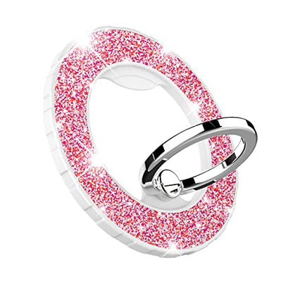 Magnetic Phone Ring Holder for magsafe, Glitter Magnetic Grip Compatible with iPhone 17 16 15 14 13 12 Pro max,Pro,Plus,Mini,Pixel 10 Series Mag Safe Accessories,Adjustable Kickstand,Pink - color: Glitter Pink