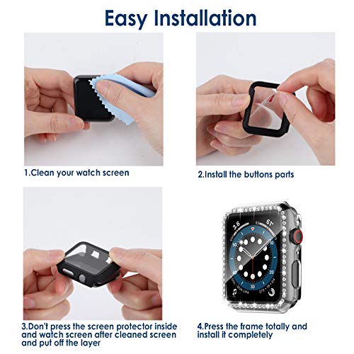 Simpeak 5Pack Bling Screen Protector Case Compatible with Apple Watch 38mm 42mm 40mm 44mm 41mm 45mm Series 10 42mm 46mm, Screen Case Compatible with iWatch Series 10 9 8 7 6 5 4 3 2 1 (44mm) - size: 44mm