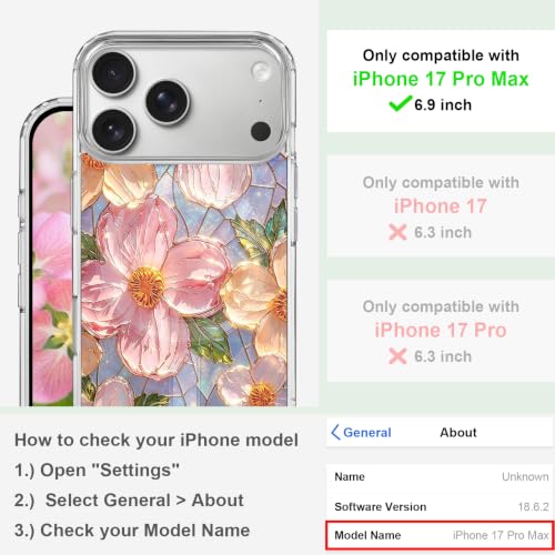 for iPhone 17 Pro Max Magnetic Case【Compatible with MagSafe】 Aesthetic Oil Painting Stained Glass Flower Design, Slim Fit Hard PC Back Shockproof Cute Clear Phone Cover, Pink - color: Pink, size: iPhone 17 Pro Max