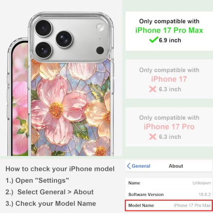 for iPhone 17 Pro Max Magnetic Case【Compatible with MagSafe】 Aesthetic Oil Painting Stained Glass Flower Design, Slim Fit Hard PC Back Shockproof Cute Clear Phone Cover, Pink - color: Pink, size: iPhone 17 Pro Max