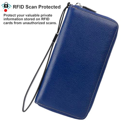 Small Compact Women Wallet RFID Blocking Genuine Leather Bifold Purse with ID Windows - color: 1- Pebbled Navy Blue, size: One Size