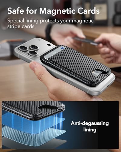 ESR for MagSafe Wallet with Adjustable Stand, 5 Card Holder | RFID Blocking, MagSafe Ring Included, Magnetic Wallet for iPhone 17 17e 16 15 14 13 12, Selected Samsung, Black Carbon Fiber - color: Black Carbon Fiber