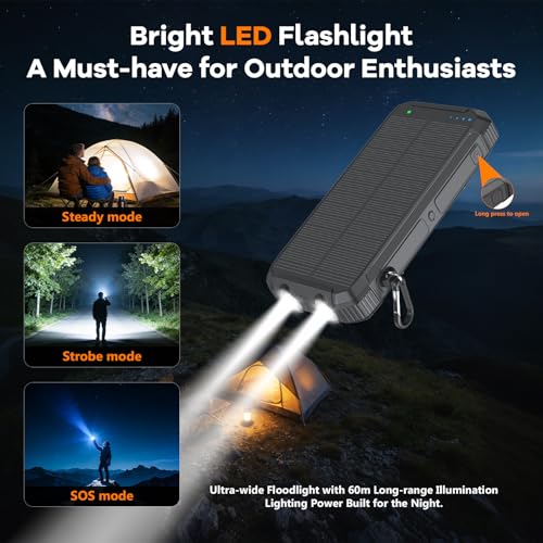 Solar Charger Power Bank 20000mAh, Portable Wireless Charger for Phone