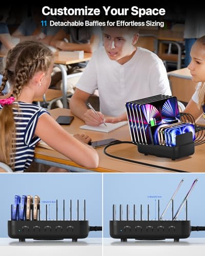 SooPii 100W USB-C Charging Station,10-Port PD Fast Charger,3-Pin Grounded Safety,10pcs Mixed Short Cables Included,Charging Organizer for Phones,Tablets and Other Electronics(Black)