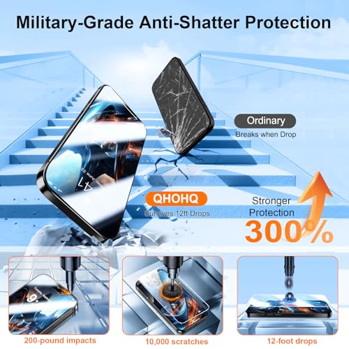 QHOHQ [1-Second Auto-Install] 3 Pack Screen Protector for iPhone 17 + 1 Set Camera Lens Protector, 9H+ Shatterproof Tempered Glass, [12FT Military Grade Protection], Anti-Fingerprint, Case Friendly - size: iPhone 17 6.3 Inch