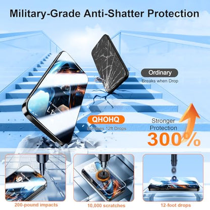 QHOHQ [1-Second Auto-Install] 3 Pack Screen Protector for iPhone 17 + 1 Set Camera Lens Protector, 9H+ Shatterproof Tempered Glass, [12FT Military Grade Protection], Anti-Fingerprint, Case Friendly - size: iPhone 17 6.3 Inch