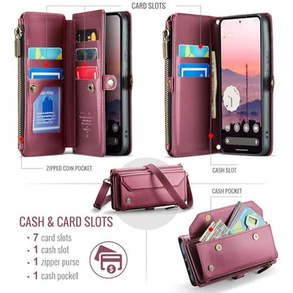 for Google Pixel 10a 6.3" Case, Women Men Multi-Function Wallet Case with Stand RFID Blocking Includes Shoulder Strap Wrist Strap Google Pixel 10a (Red) - color: Red