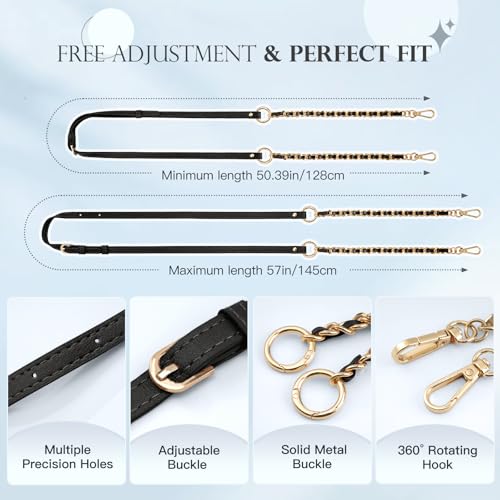 TiMOVO 2-in-1 Phone Lanyard Crossbody, Adjustable Phone Strap for Most Smartphones, PU Strap Combo with Metal Chain for Women - color: Black
