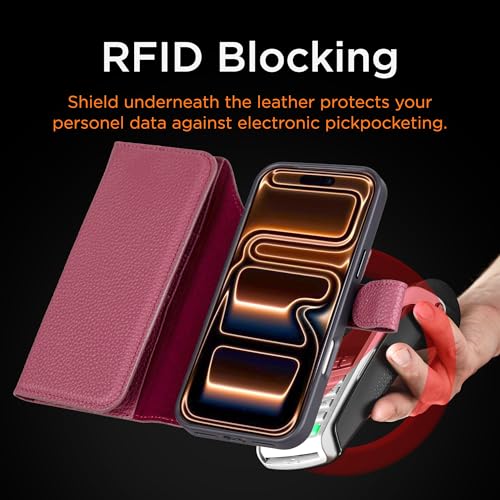 Bayelon iPhone 17 Pro Trifold Wallet Case - RFID & MagSafe Compatible - Burgundy - color: Burgundy, size: iPhone 17 Pro