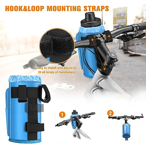 FINPAC Cup Holder for Bike, Universal Water Bottle Holder w/Phone Pockets - color: Blue