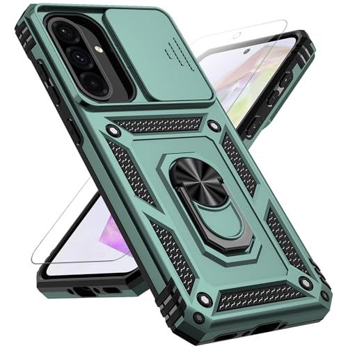 for Samsung Galaxy A36 5G Case with Slide Camera Cover HD Screen Protector [Military Grade 16ft. Drop Tested] Magnetic Ring Holder Kickstand Protective Phone Case for Galaxy A36 5G 2025, Dark Green - color: Dark Green w/ Slide Camera 2nd gen. Military Gra