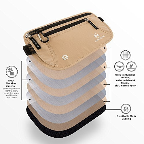 Alpine Rivers Money Belt for Travel - RFID Hidden Wallet, Sahara Sand - color: Sahara Sand