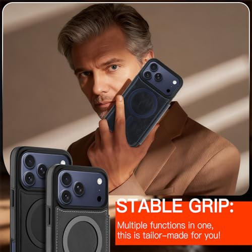 Wallet Phone Case Crafted for iPhone 17 Pro Blue | PU Leather Phone Case Flip Cover Wrist Strap Card Holder Slots - color: Blue-2, size: iPhone 17 Pro
