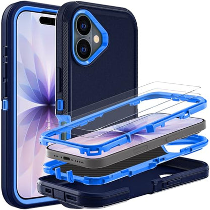 YKHJKLEC for iPhone 17 Case, Military Grade 3 in 1 Heavy Duty Shockproof/Drop Proof/Dust Proof Case with 2Pcs Tempered Glass Screen Protector (Navy Blue) - color: Navy Blue