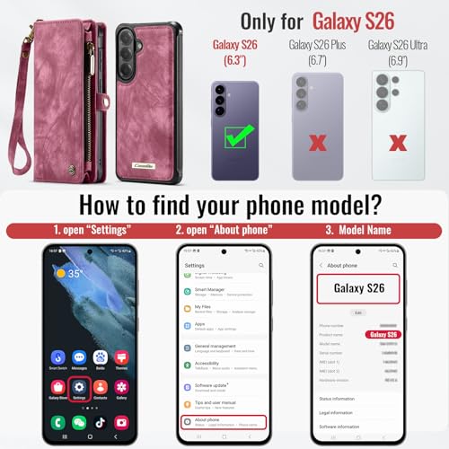 Compatible with Samsung Galaxy S26 5G Wallet Case with Magsafe with Zipper & Card Holder Strap Wristlet Detachable Magnetic Protective Back Case for Samsung Galaxy S26 5G 6.3 Inch (Red) - color: (Detachable and Magsafe)-Red, size: S26 6.3 Inch