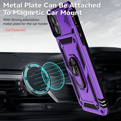 for iPhone 11 Case,with Screen Protectors and Camera Cover,[Military Grade] 16ft.Drop Tested Cover with Magnetic Kickstand Protective Case for iPhone 11 6.1 inch, Purple - color: Purple