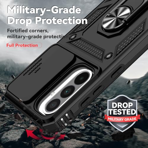 for Samsung Galaxy A36 5G Case with Slide Camera Cover HD Screen Protector [Military Grade 16ft. Drop Tested] Magnetic Ring Holder Kickstand Protective Phone Case for Galaxy A36 5G 2025, Black - color: Black w/ Slide Camera 2nd gen. Military Grade