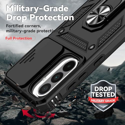 for Samsung Galaxy A36 5G Case with Slide Camera Cover HD Screen Protector [Military Grade 16ft. Drop Tested] Magnetic Ring Holder Kickstand Protective Phone Case for Galaxy A36 5G 2025, Black - color: Black w/ Slide Camera 2nd gen. Military Grade